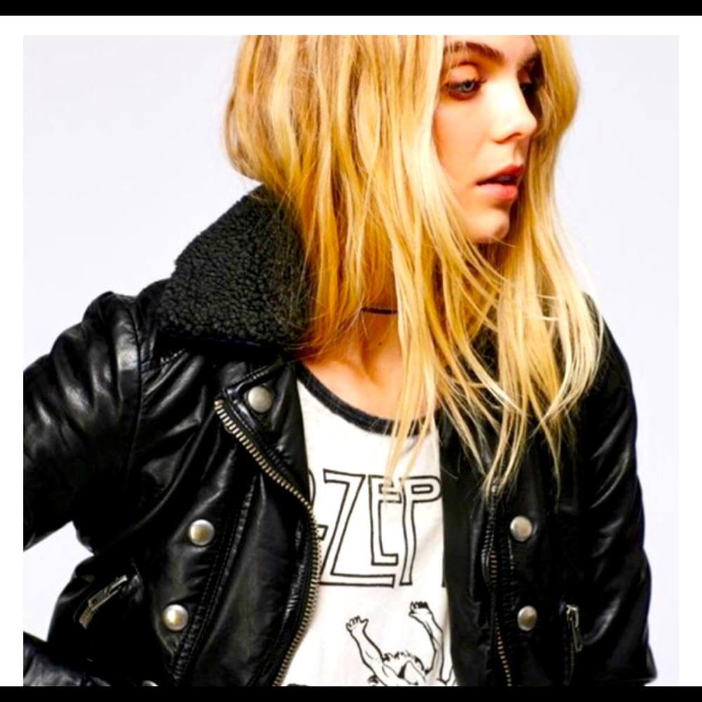 Free People Vegan Leather Moto Jacket Black Small